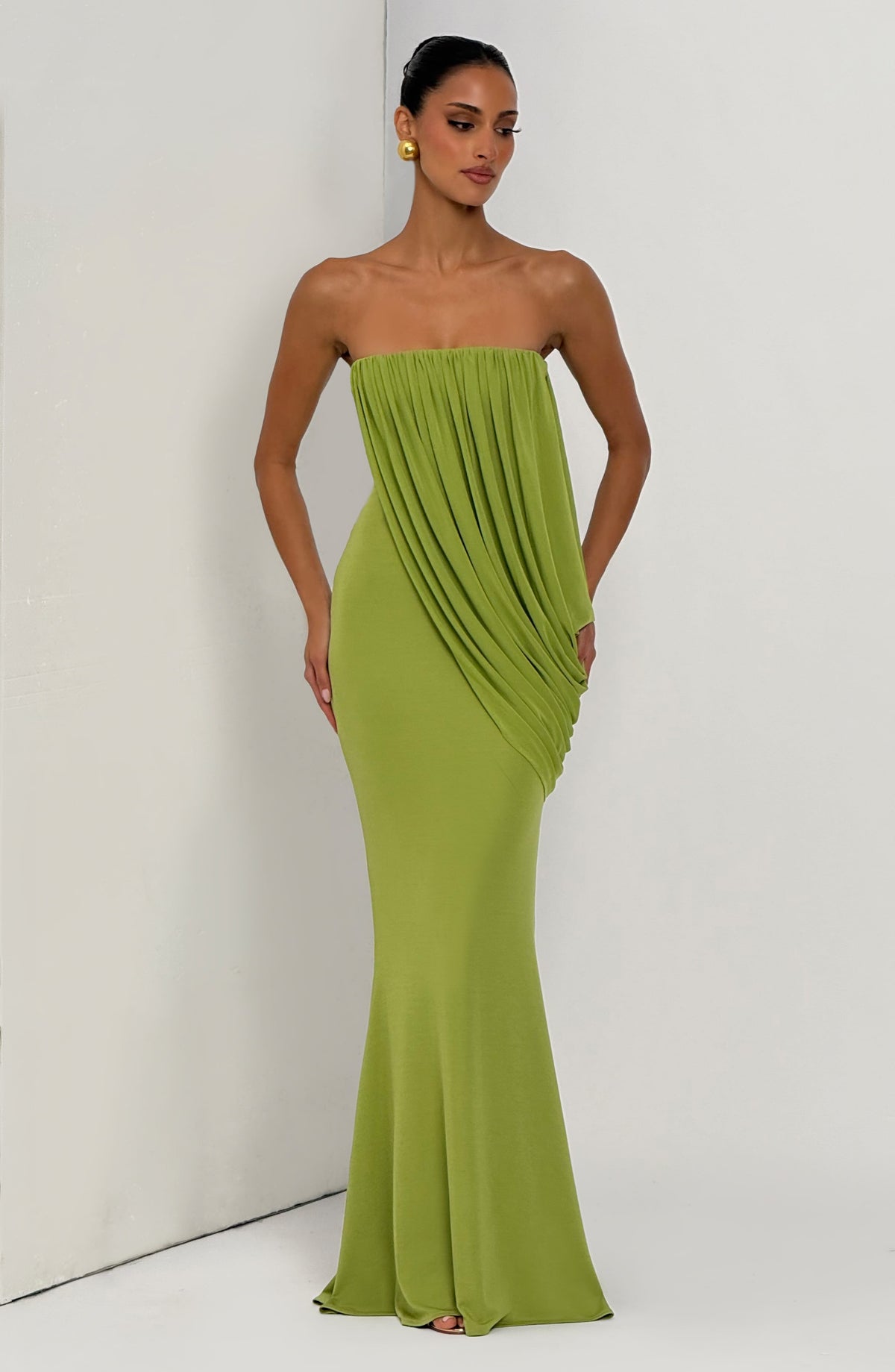 Vestido Valeria™ oliva con palabra de honor, foto 7
