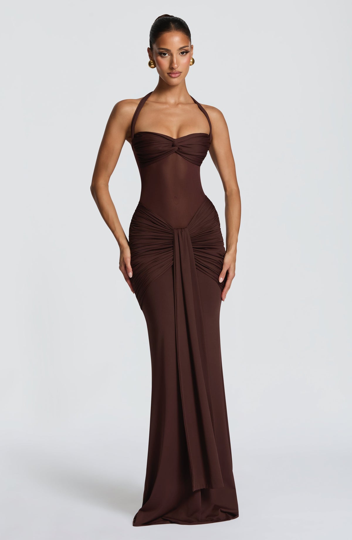 Vestido largo de invitada de boda ciruela halter - Victoria™ Ana Ibiza