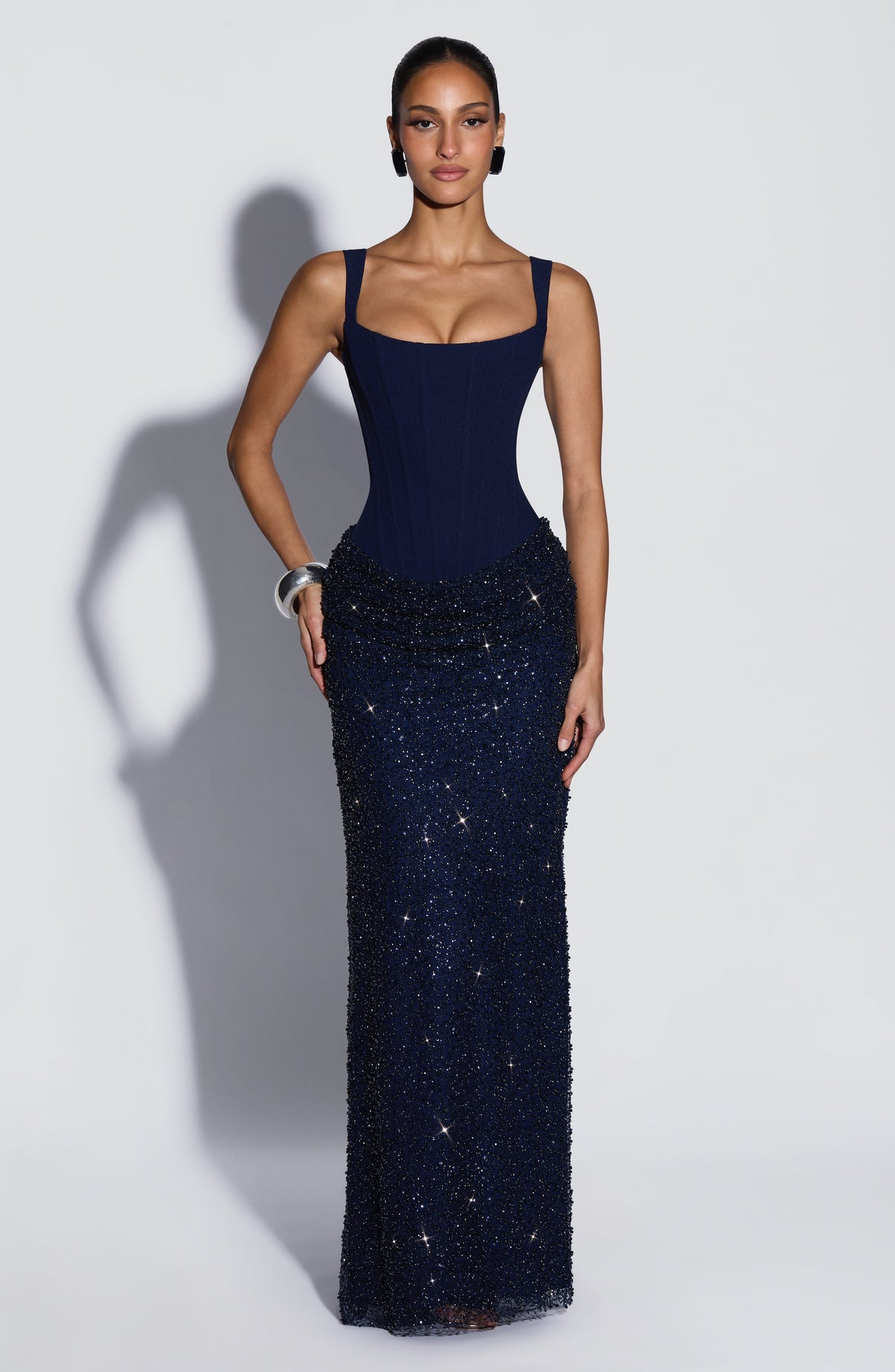 Alicia™ - Vestido Largo con Corsé y Tul Bordado Azul Marino