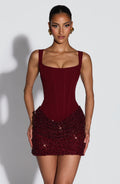 Vestido corto de cóctel burdeos de tul - Yaiza™ Ana Ibiza